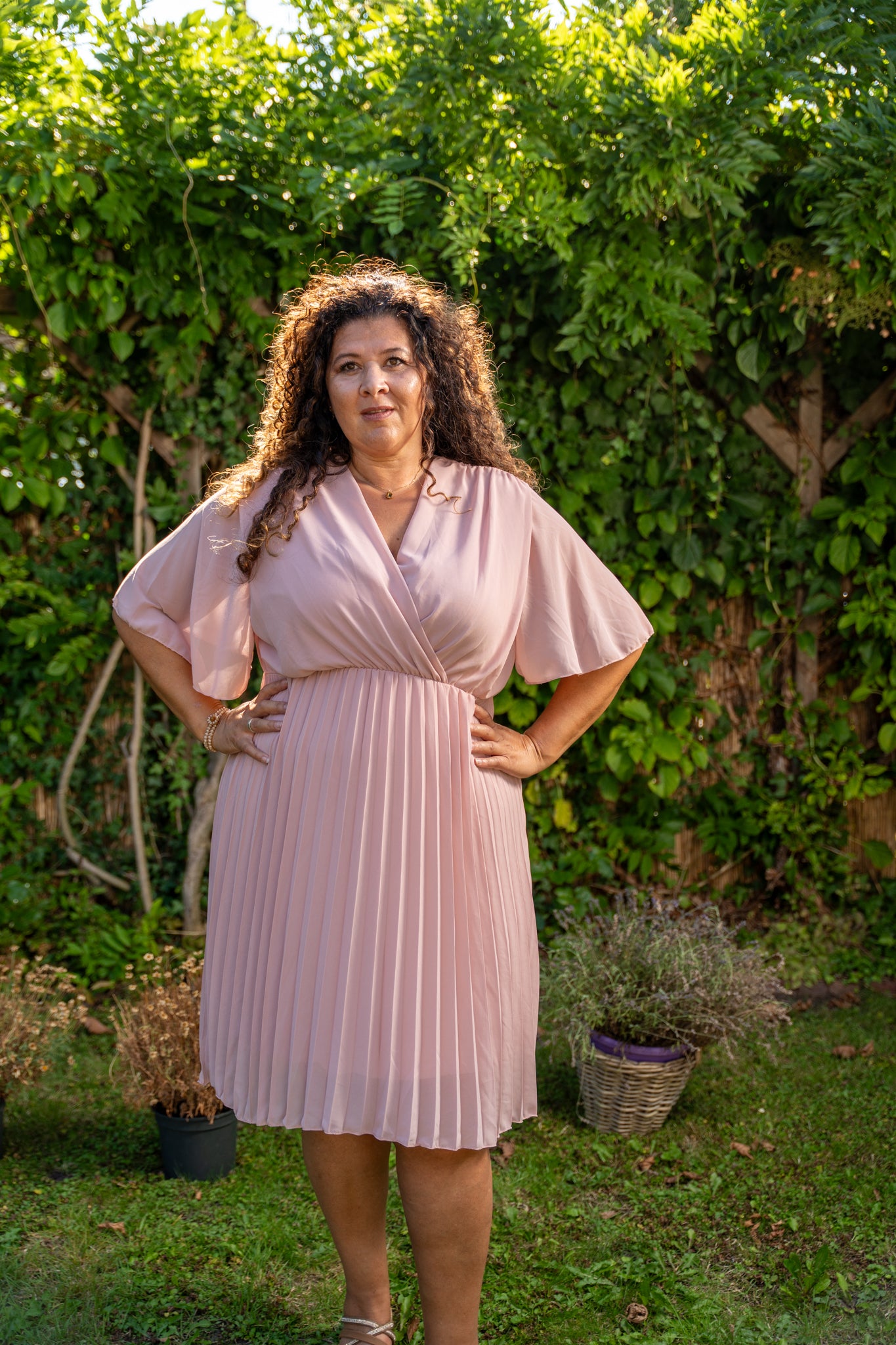 Plissé jurk met korte mouwen