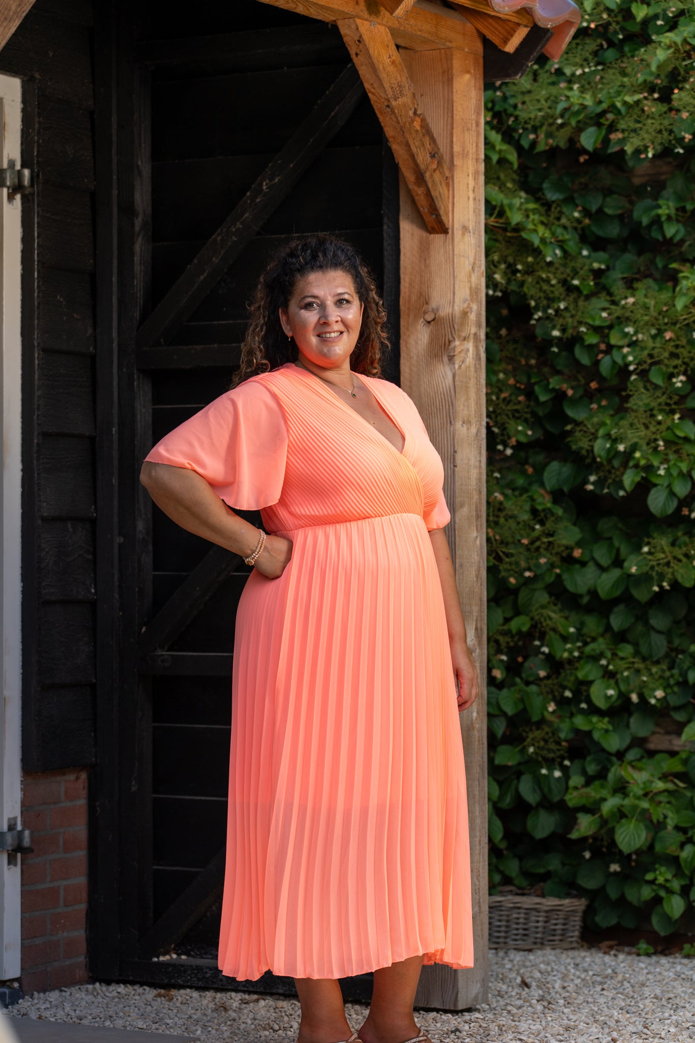 Plissé jurk maxi met korte mouwen