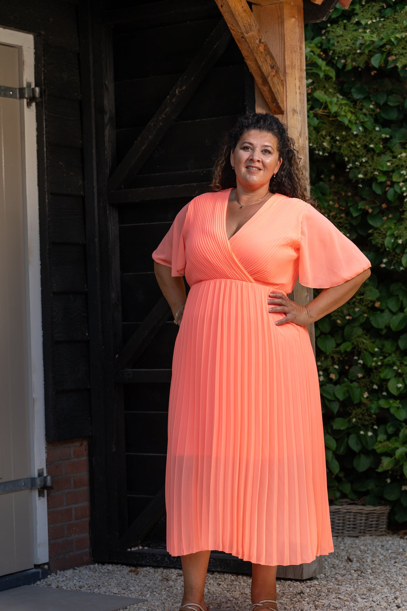 Plissé jurk maxi met korte mouwen