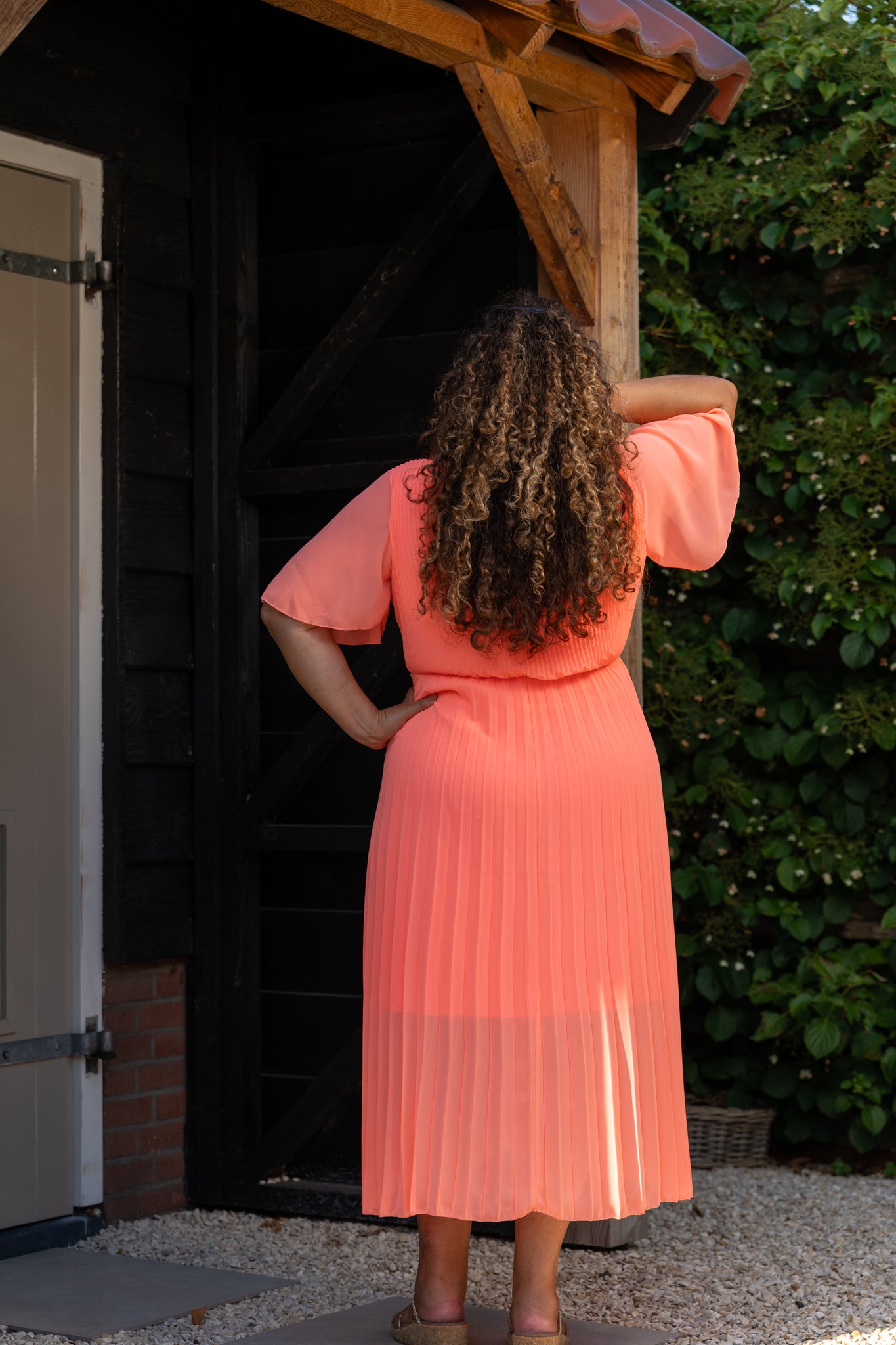 Plissé jurk maxi met korte mouwen