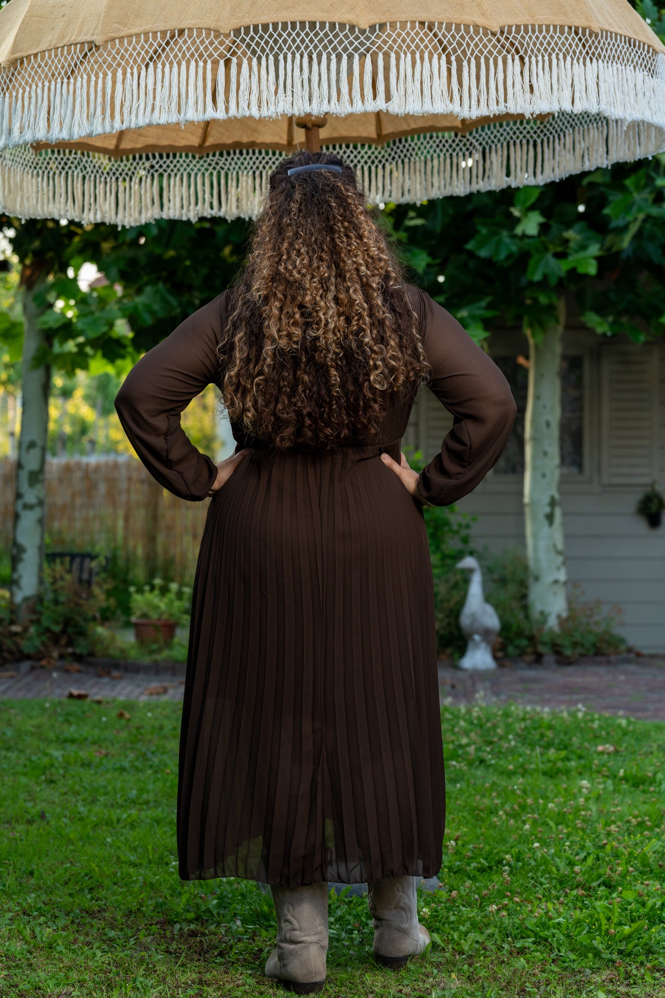 Plissé jurk maxi met lange mouwen