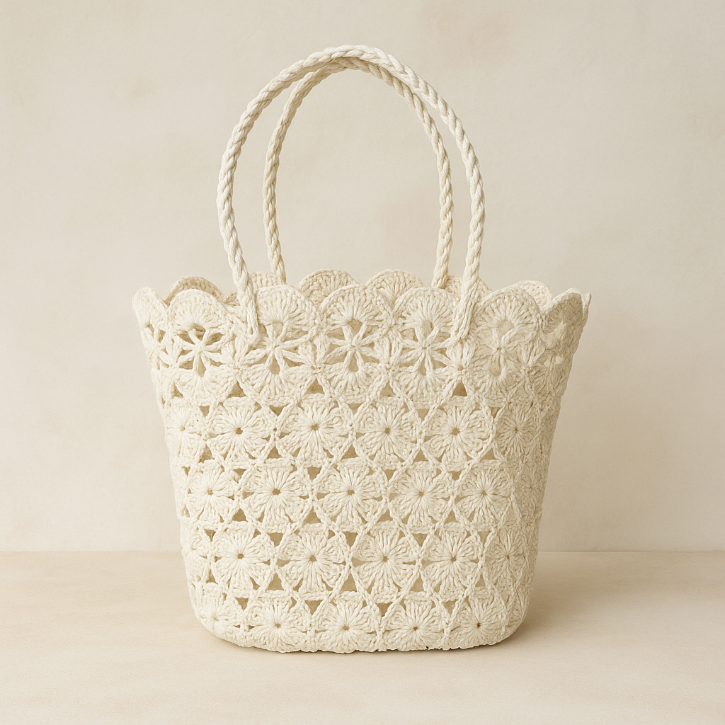 Boho Crochet Strandtas – Ivory