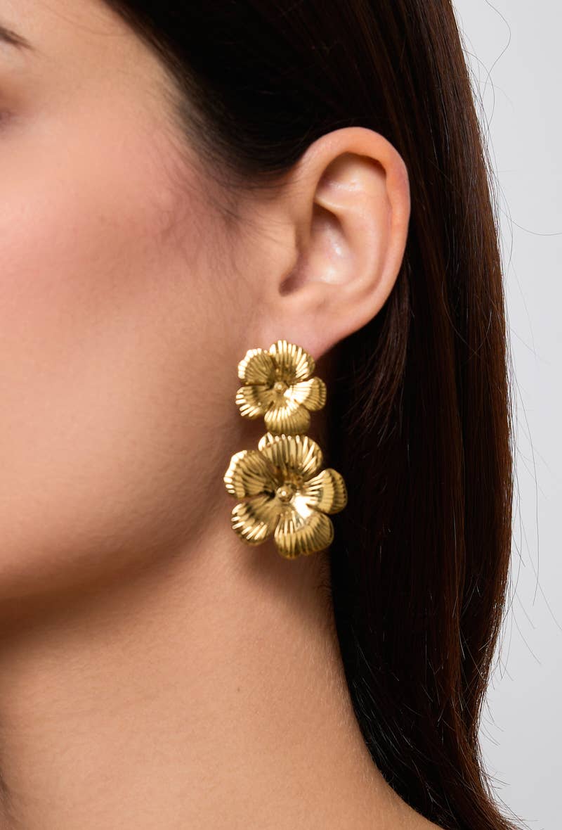 Earrings Golden Double Blossom