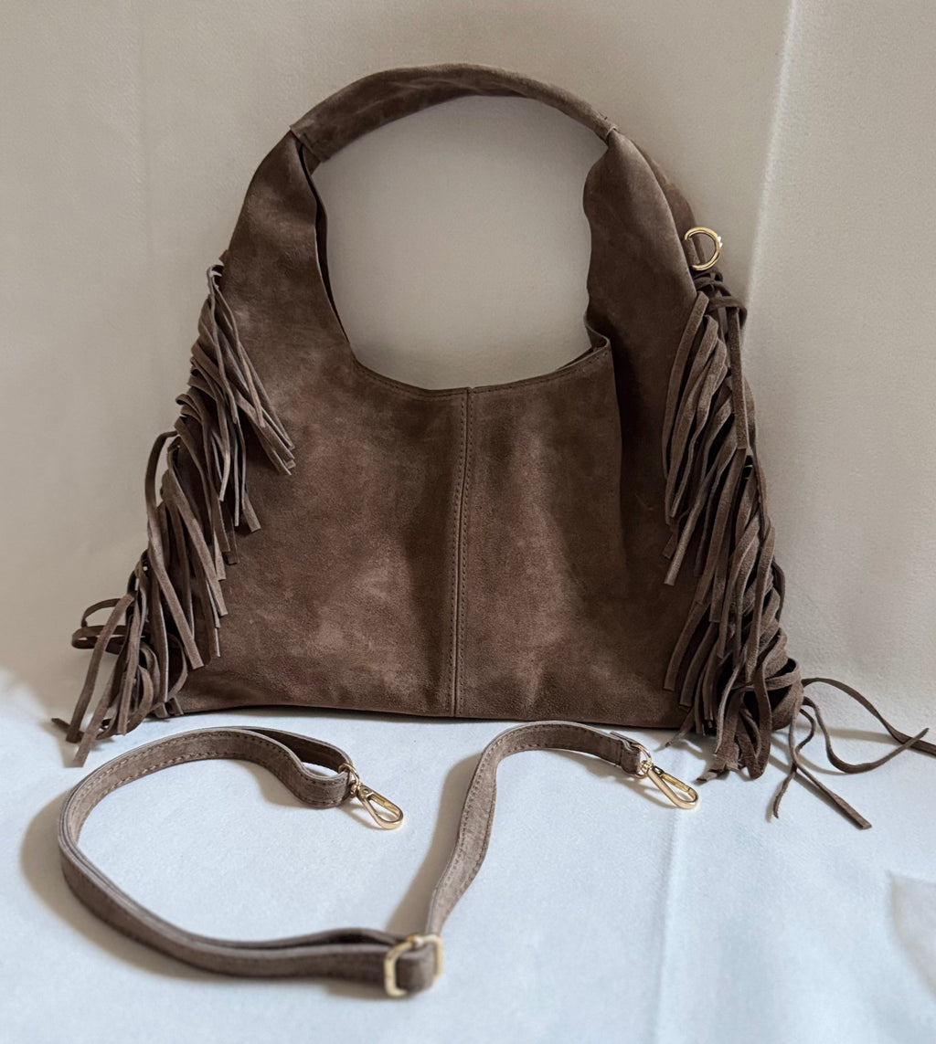 Suede Boho Fringe Bag