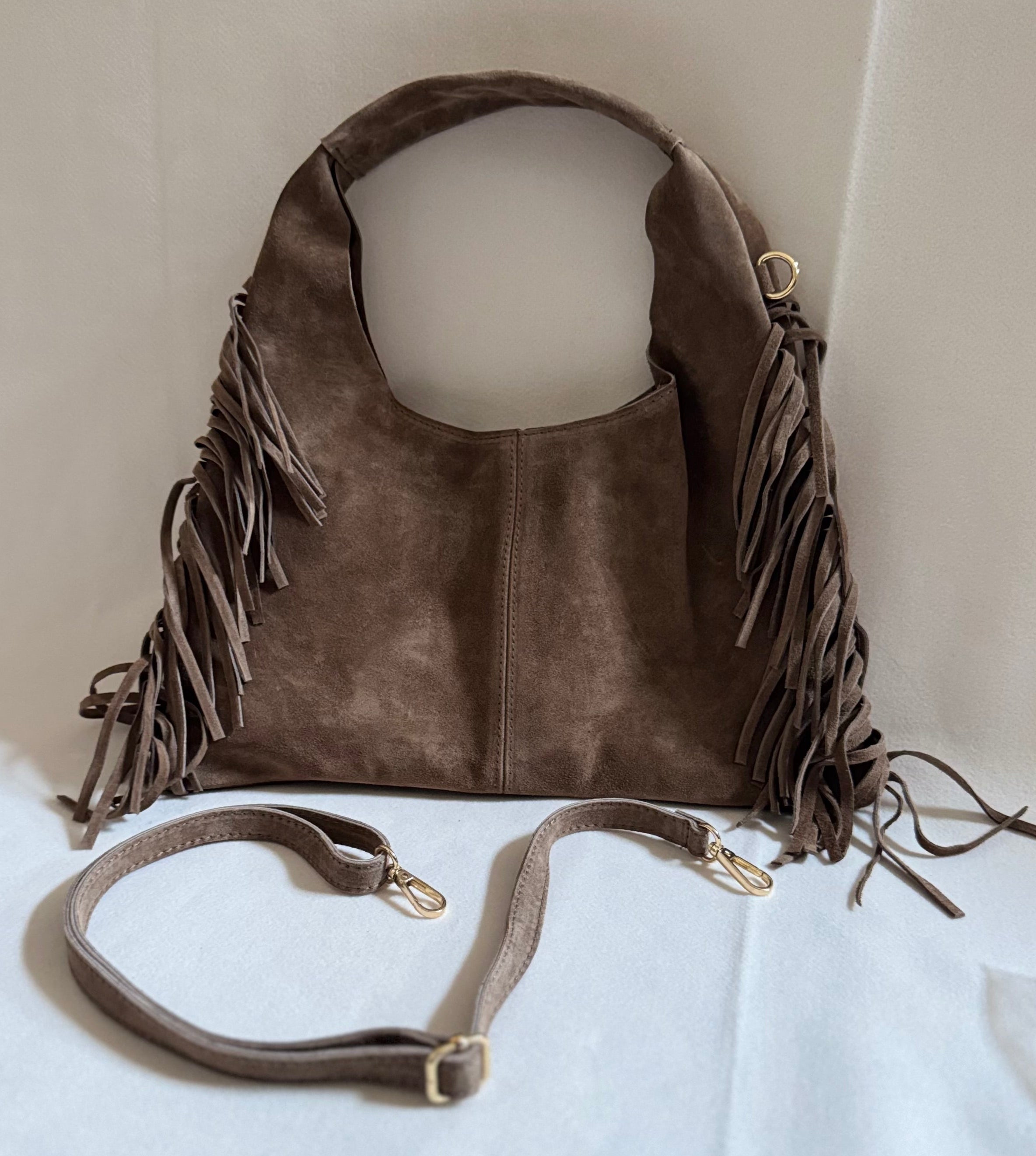 Suede Boho Fringe Bag