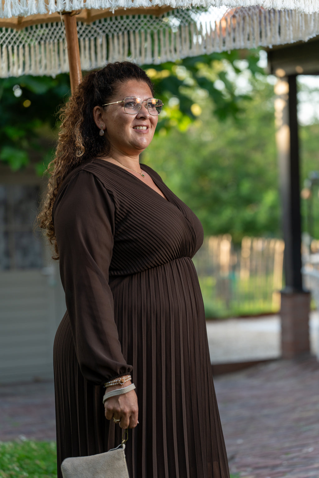 Plissé jurk maxi met lange mouwen