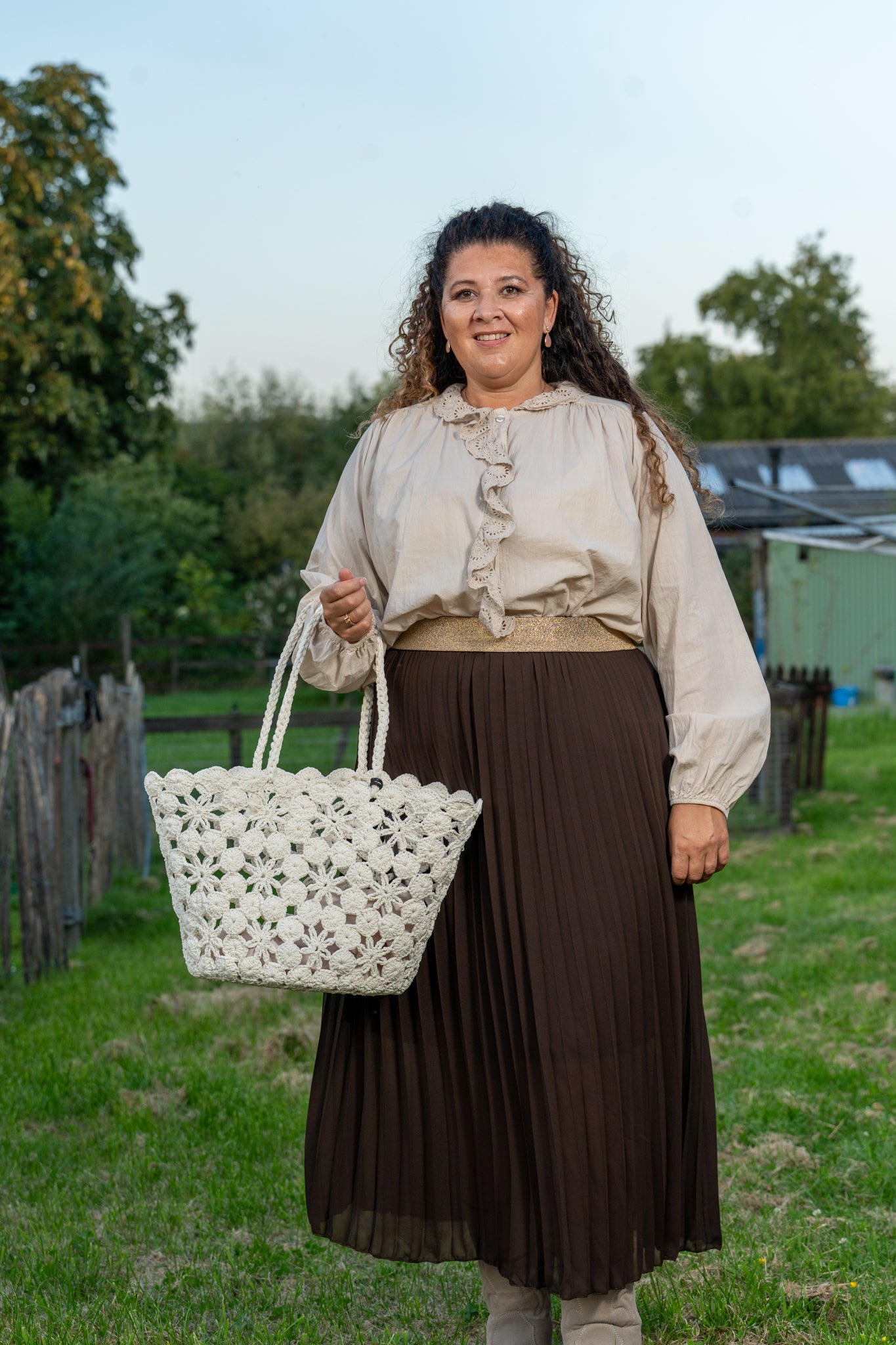 Blouse met broderie ruche