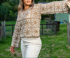 Crochet Flower trui beige