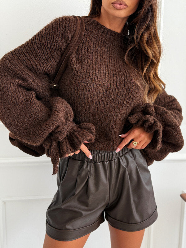 Wollen trui met strikdetail om de mouw